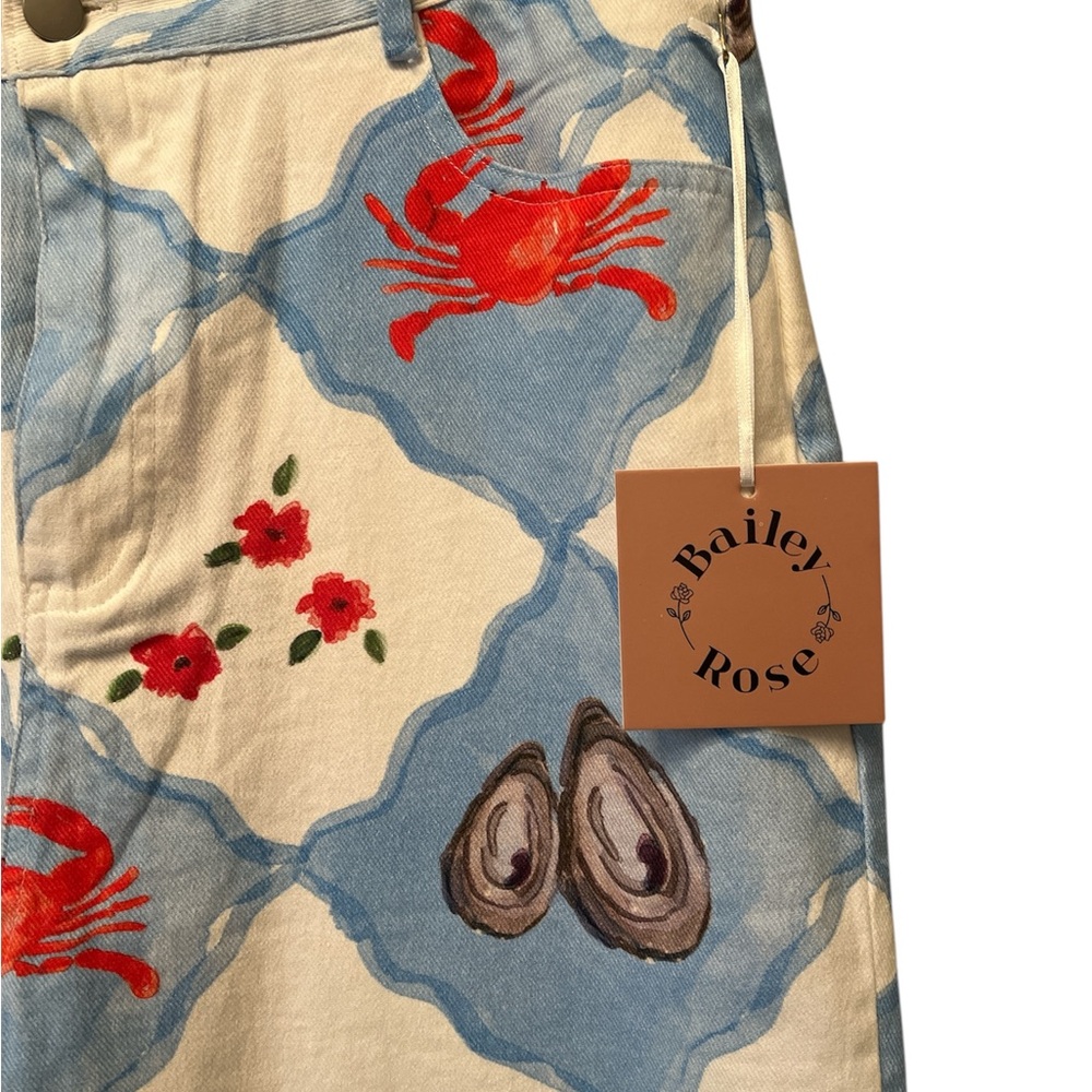 Women’s Jeans in Cream & Blue Oyster and Crab Print - Picture 4 of 4